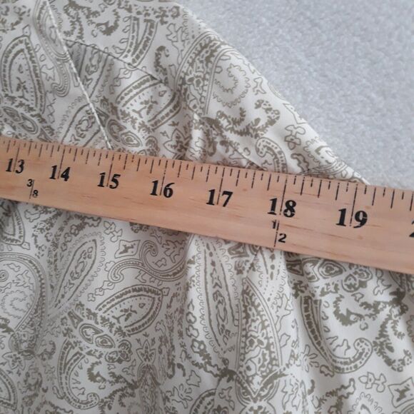SILK ICON  Silk Tunic Top Blouse Medium White Green Paisley Print Long Sleeves - Picture 6 of 10